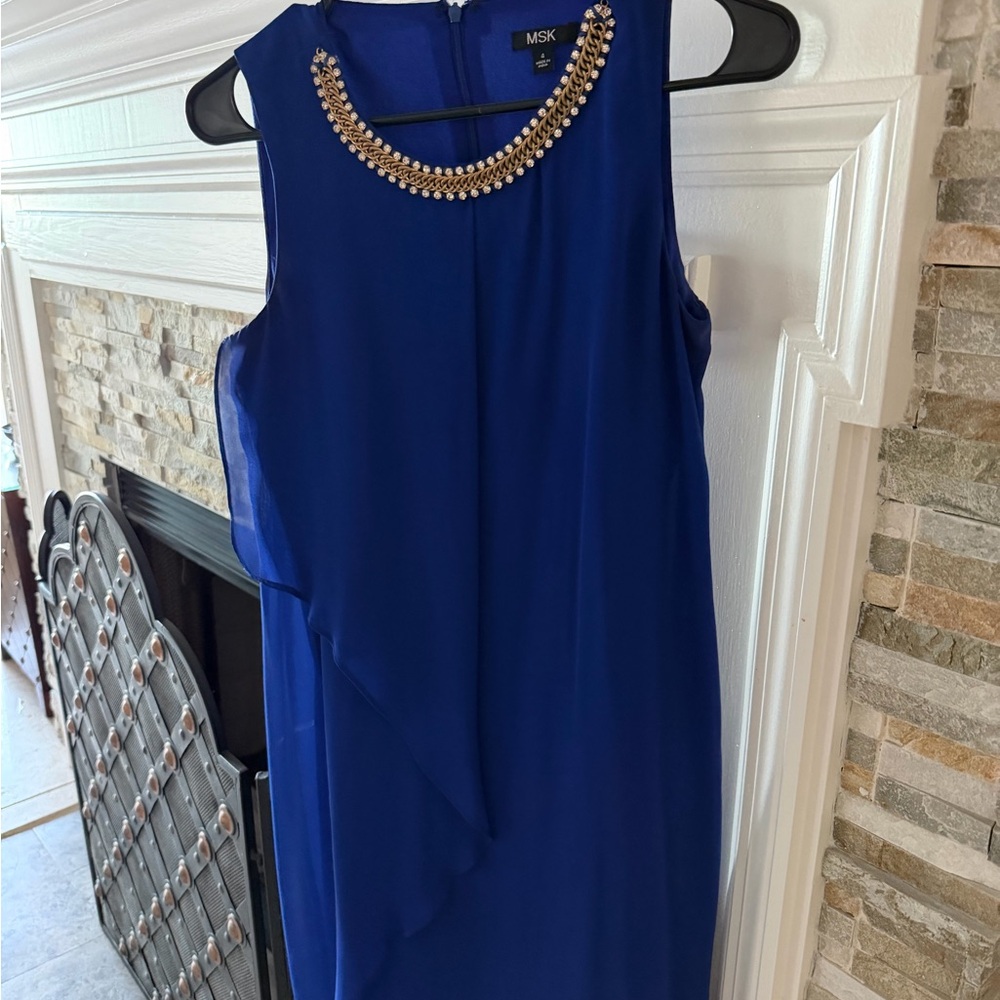 Gorgeous MSK Asymmetrical Dress in Royal Blue with Embellished Neckline